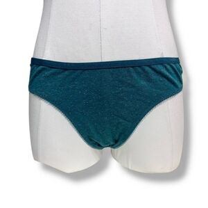 VICTORIA’S SECRET Green Cotton Thong Metallic Gold & Red Glittery Threads NWT!